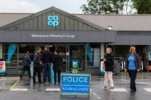 The Co-Op in Pitlochry was flooded.