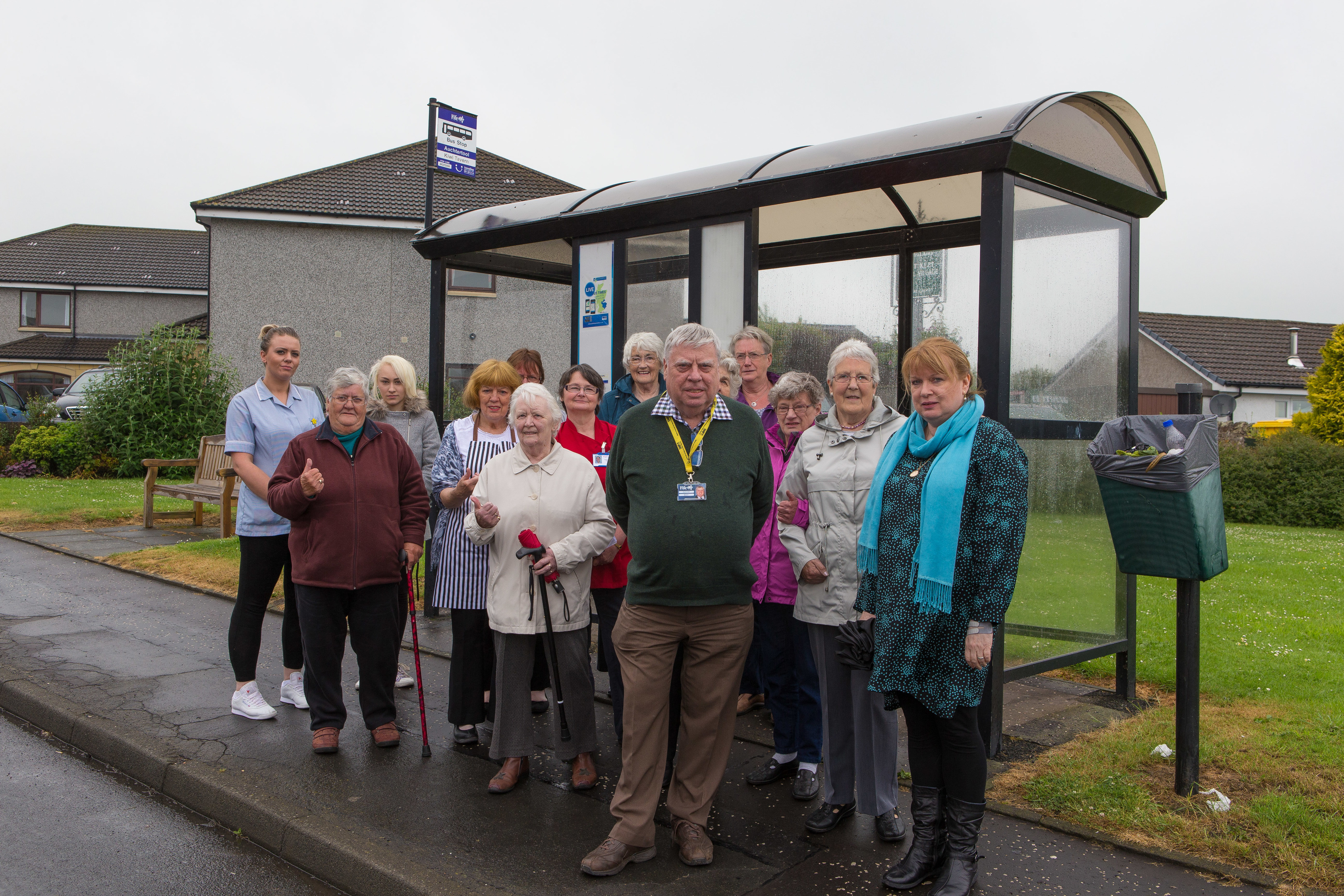 Auchtertool residents, pictured with Cllrs Susan Leslie and George Kay, feared they would be left without a bus service