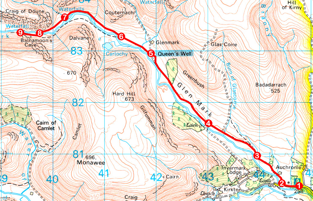 Take a Hike 124 - August 6, 2016 - Queen's Well, Glen Mark, Angus OS map extract