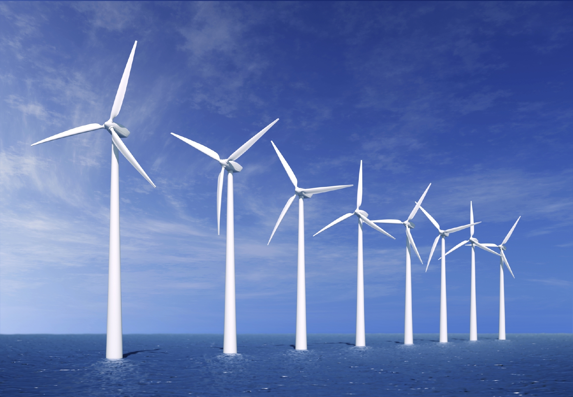 Wind turbines farm in sea near Denmark