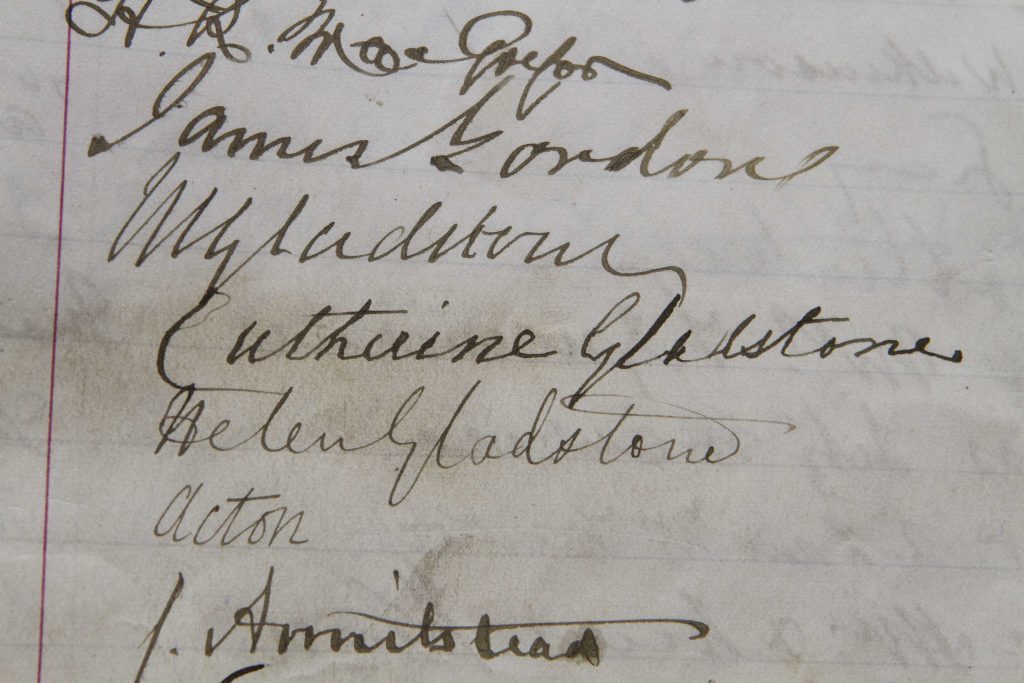 The Gladstone family signatures.