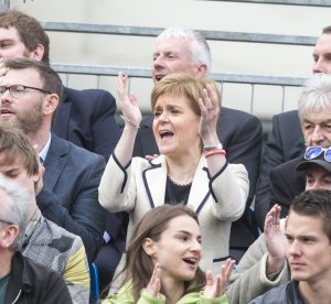 Nicola Sturgeon cheers on from the stands on Tuesday.