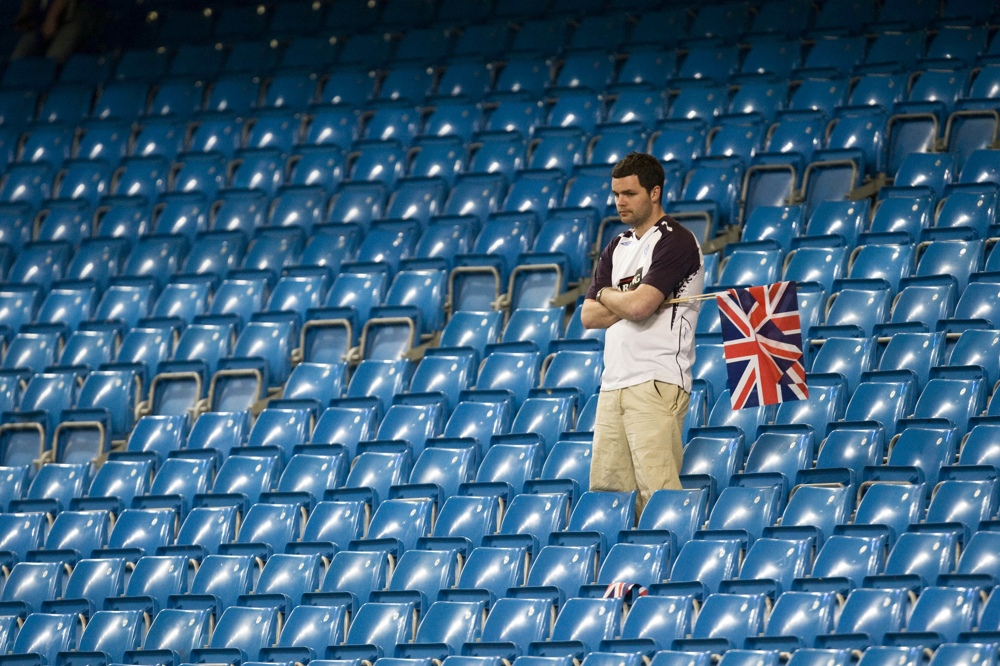 A dejected fan after Rangers' defeat in the 2008 UEFA CUP final against Zenit St Petersburg. It was the last time a Scottish side reached a major European final and Jim wonders if we'll ever see it again.