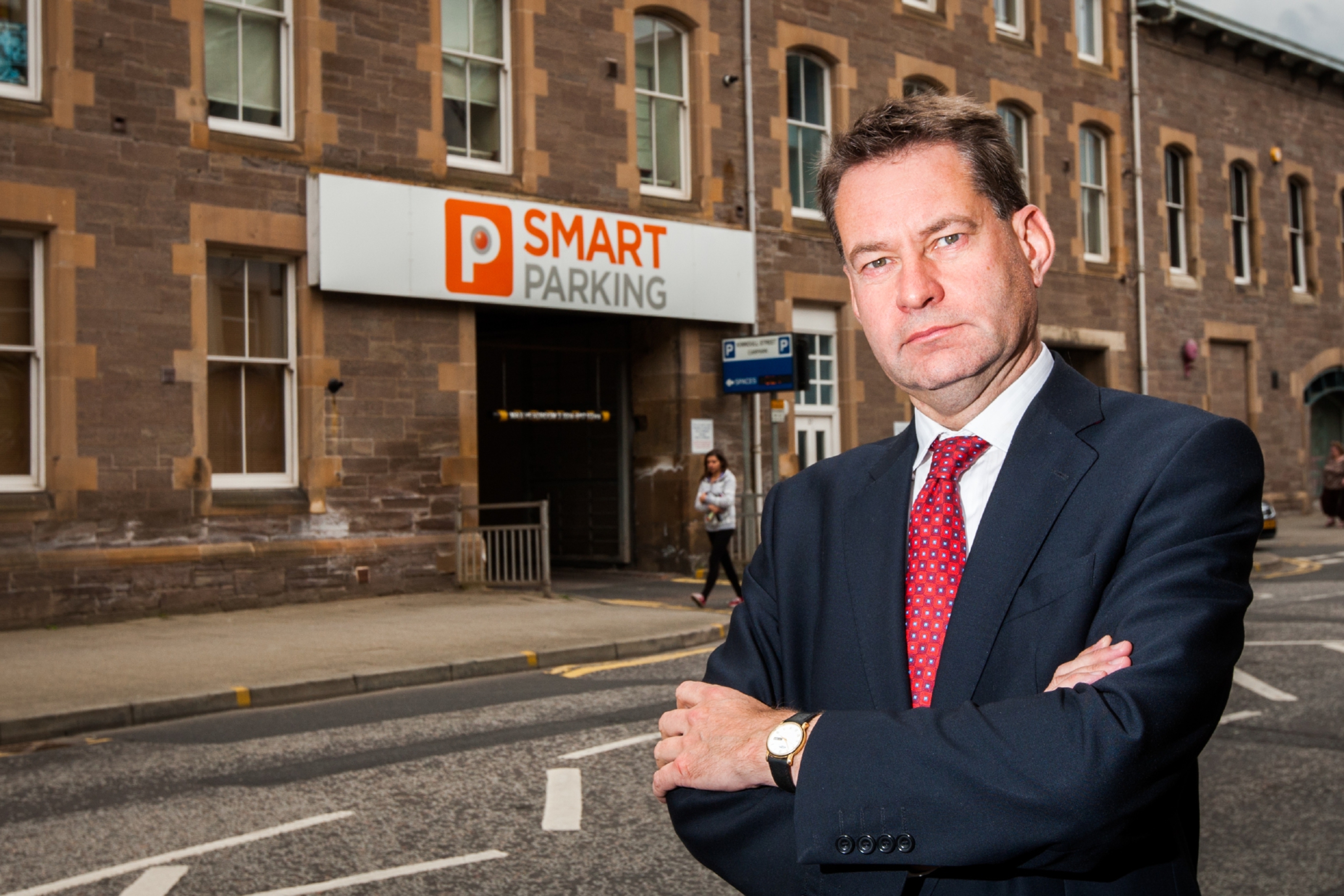 Murdo Fraser MSP outside the car park on Kinnoull Street.