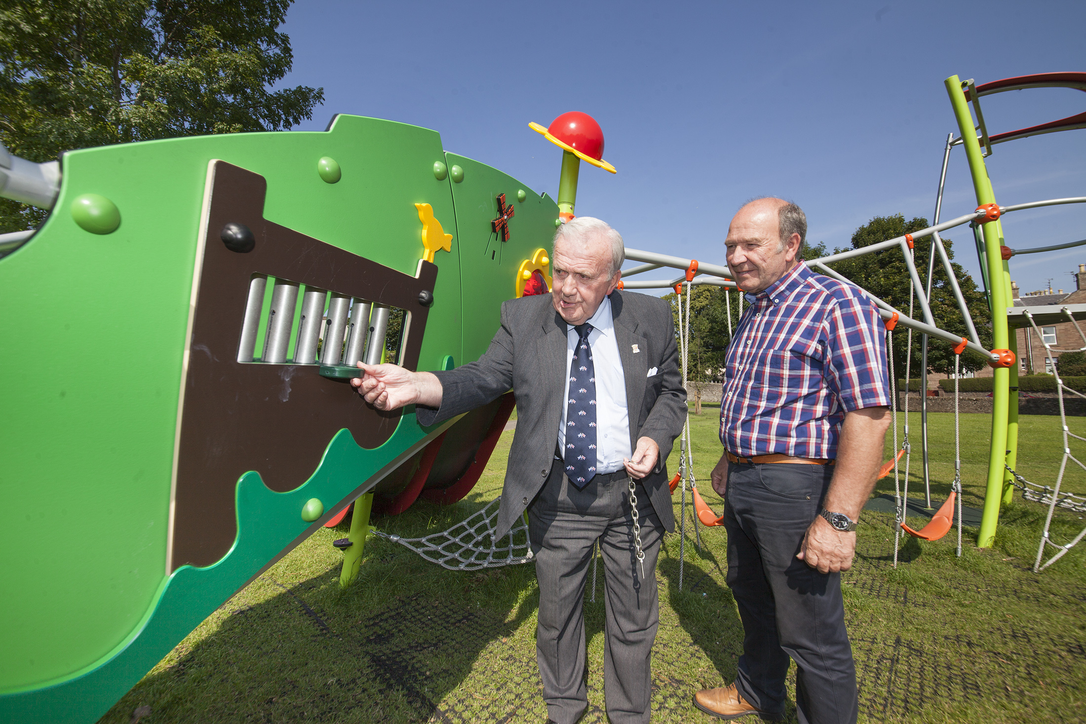 Forfar councillors Colin Brown (left) and Ian McLaren at Lordburn park.