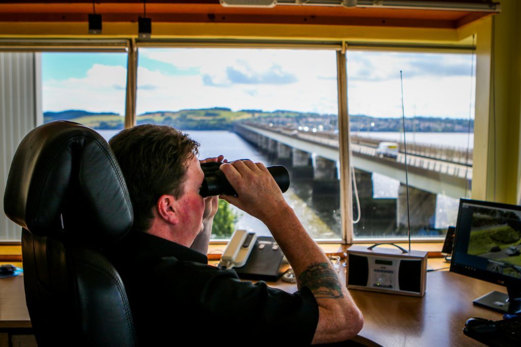 Alan Delpippo (Operational Supervisor) keeping an eye on the bridge from the tower. 