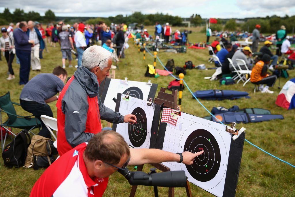 A general view of the score targets for the Queen's Prize Individual Shooting event at Barry Buddon Shooting Centre during day six of the Glasgow 2014 Commonwealth Games at Barry Buddon.