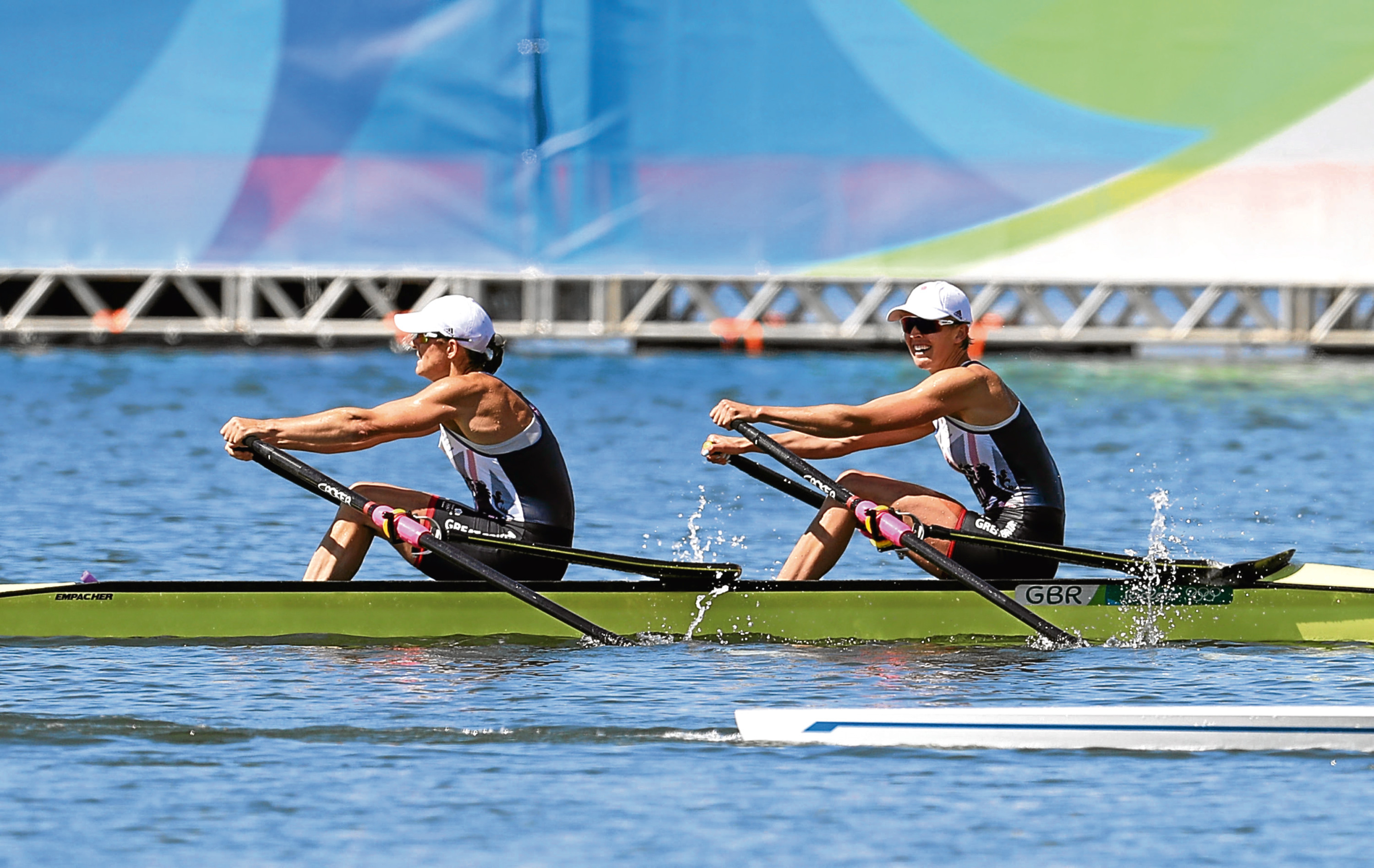 Great Britain's Katherine Grainger and Victoria Thornley finish in silver following the women's doubles sculls final.