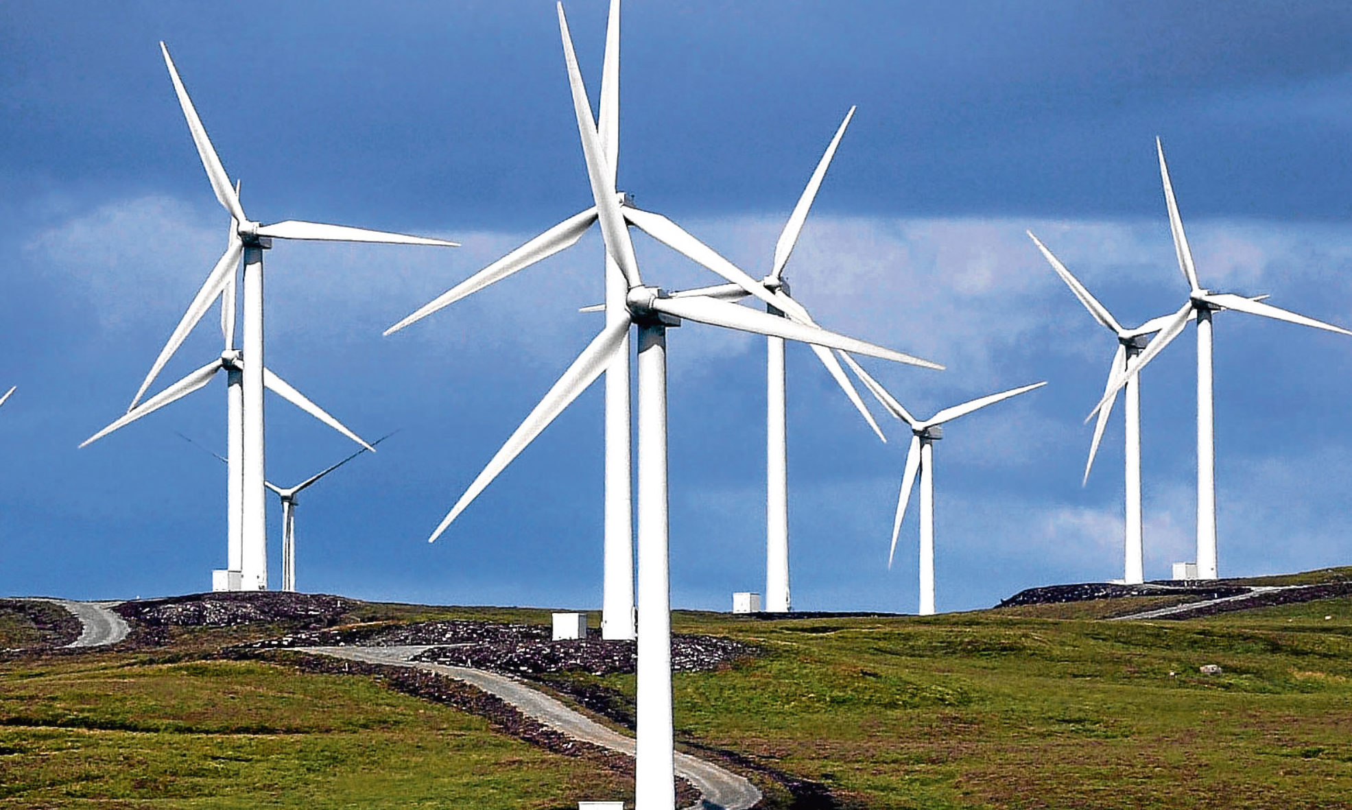 Wind turbines in operation in Scotland.