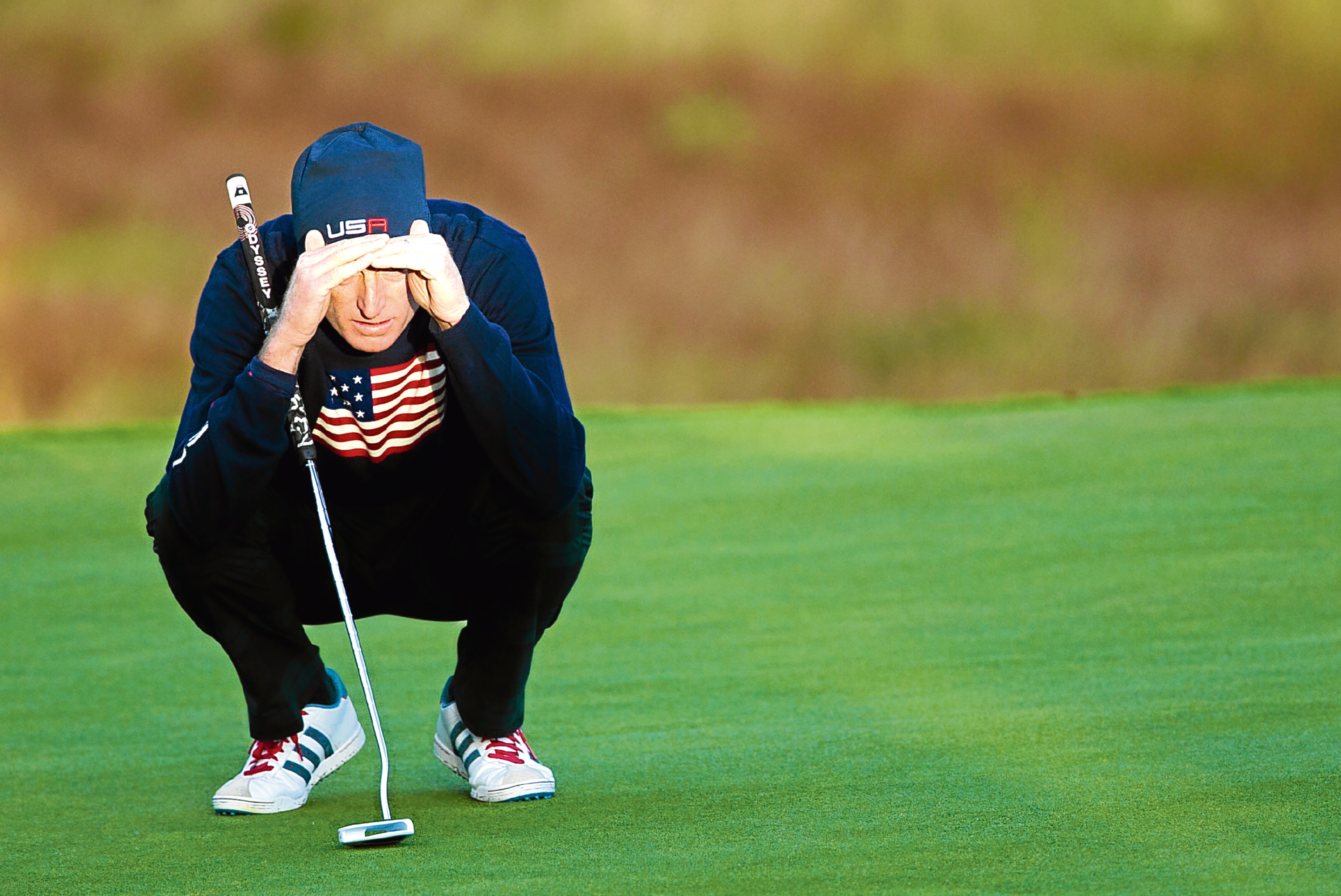 Jim Furyk, seen here at Gleneagles two years ago, has one of the worst Ryder Cup records in history.