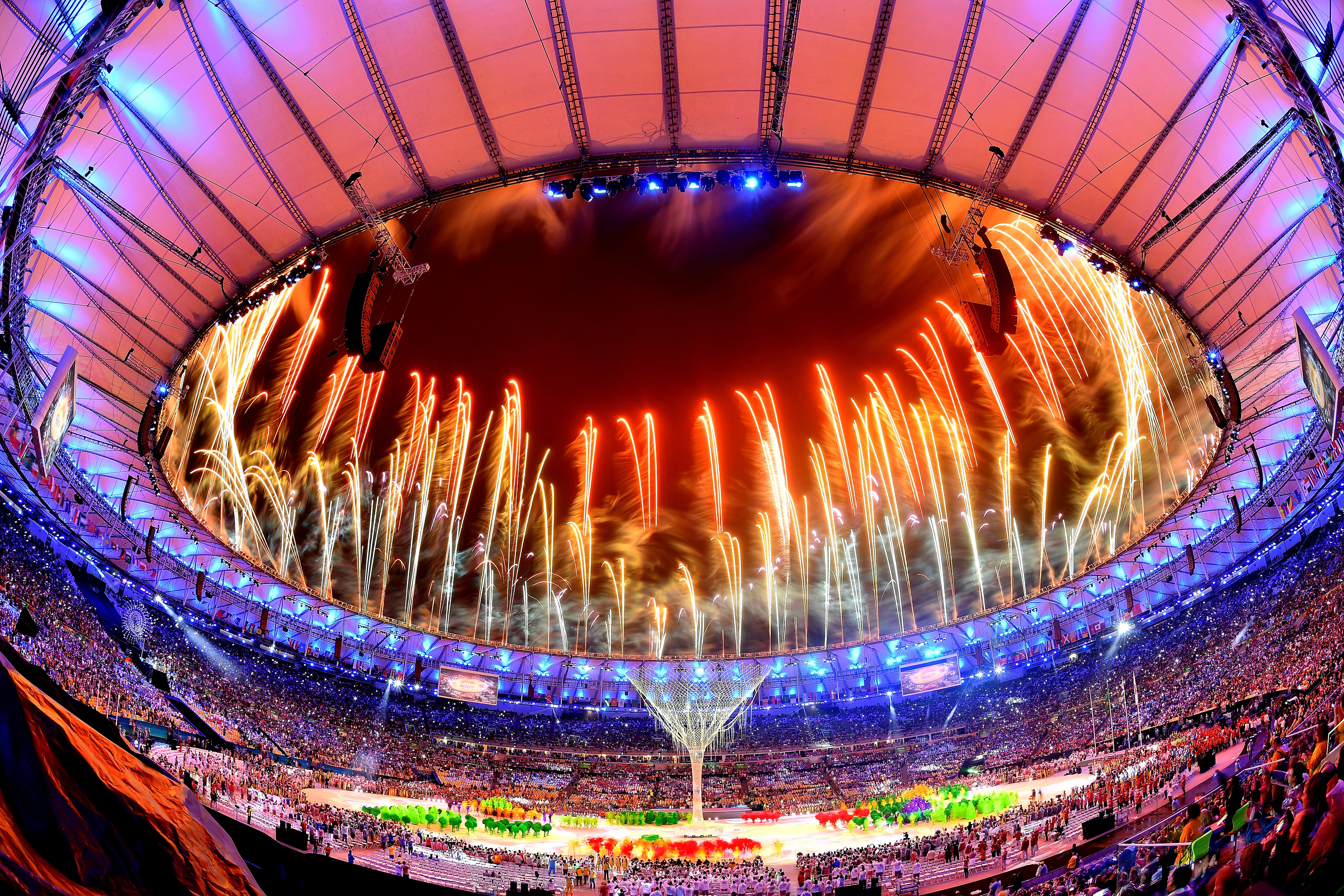 Fireworks explode above the Maracana Stadium at the end of the closing ceremony of the Rio 2016 Olympic games.