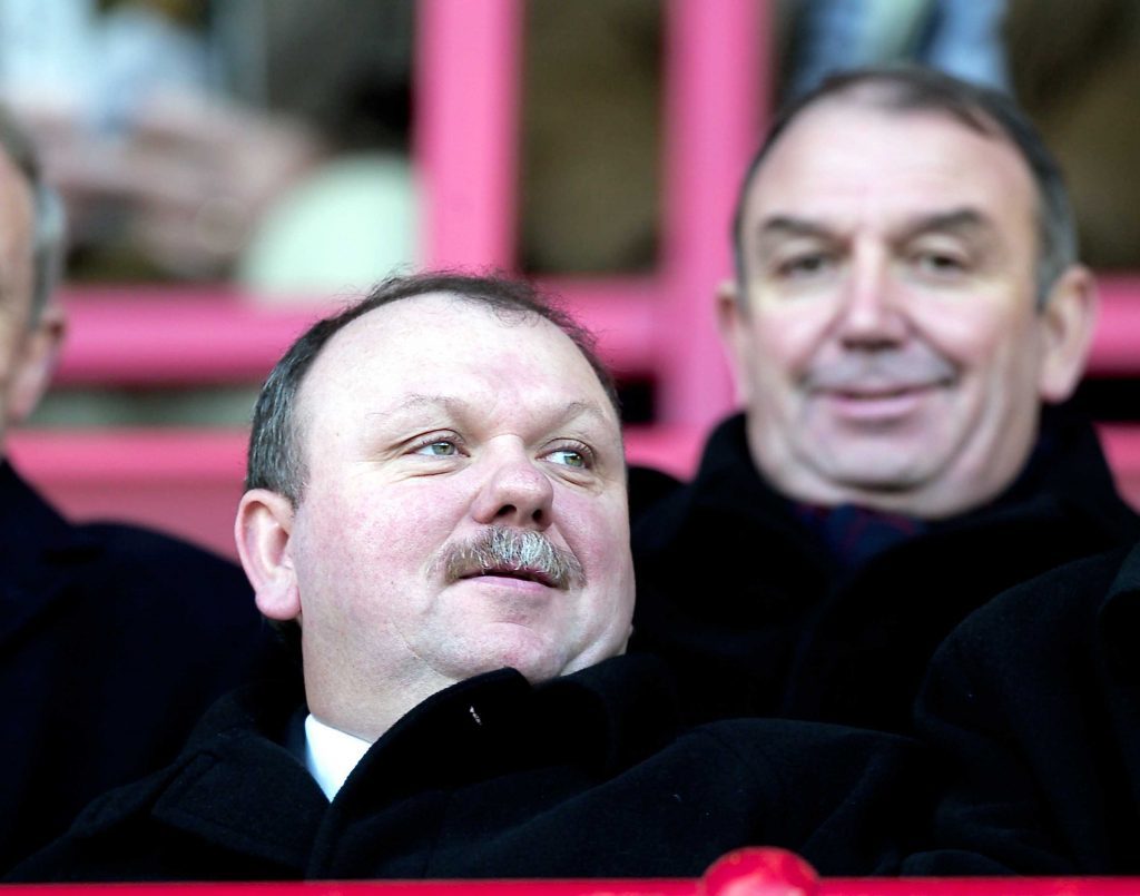 Jimmy (front) and Peter Marr during their ownership of Dundee FC.