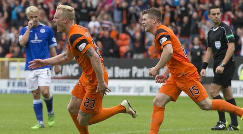 Dundee United's Nick van der Velden reels away after a stunning equaliser against Queen of the South at Tannadice on Saturday. But Sportscene viewers did not see the goal — and fans have had to rely on grainy online footage to see the goal again.