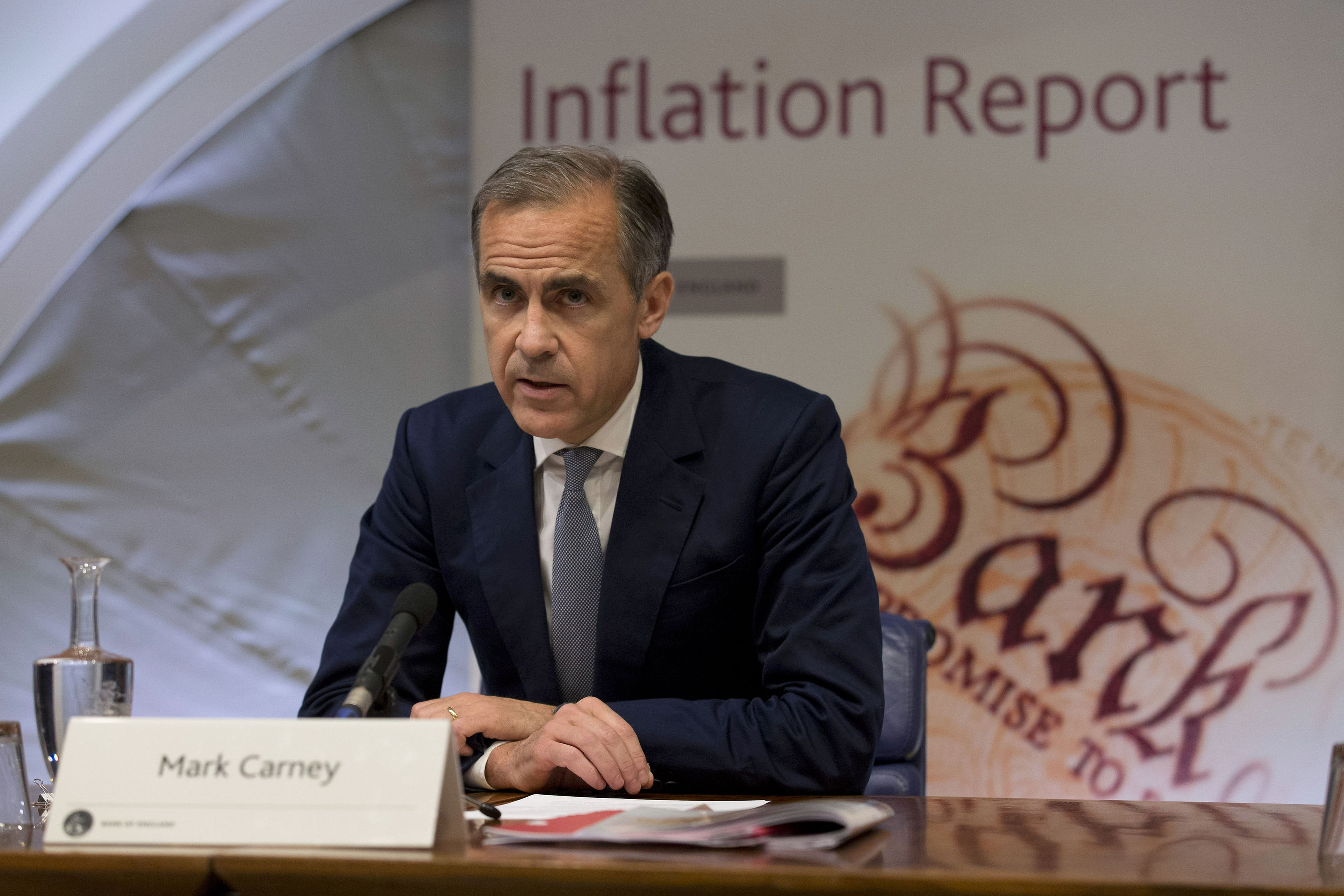 Governor of the Bank of England Mark Carney during his quarterly Inflation Report press conference.