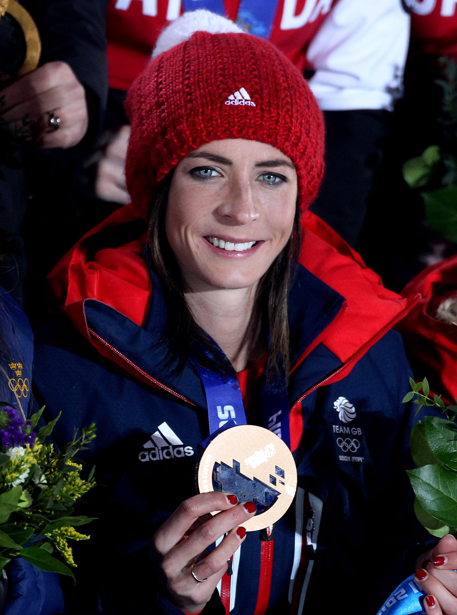 Great Britain's Women's curling team skip Eve Muirhead with her Bronze medal at the 2014 Sochi Olympic Games in Sochi.