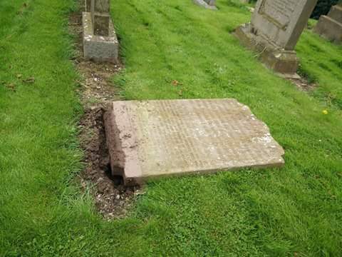 A gravestone knocked over at St Vigeans cemetery