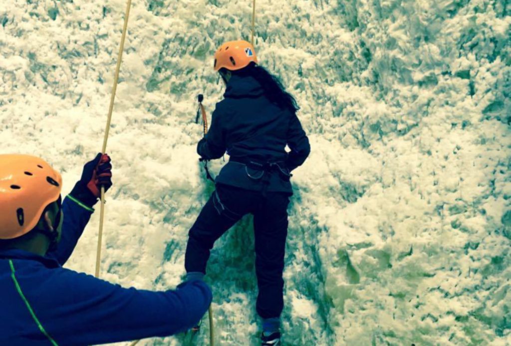 Gayle ice climbing.