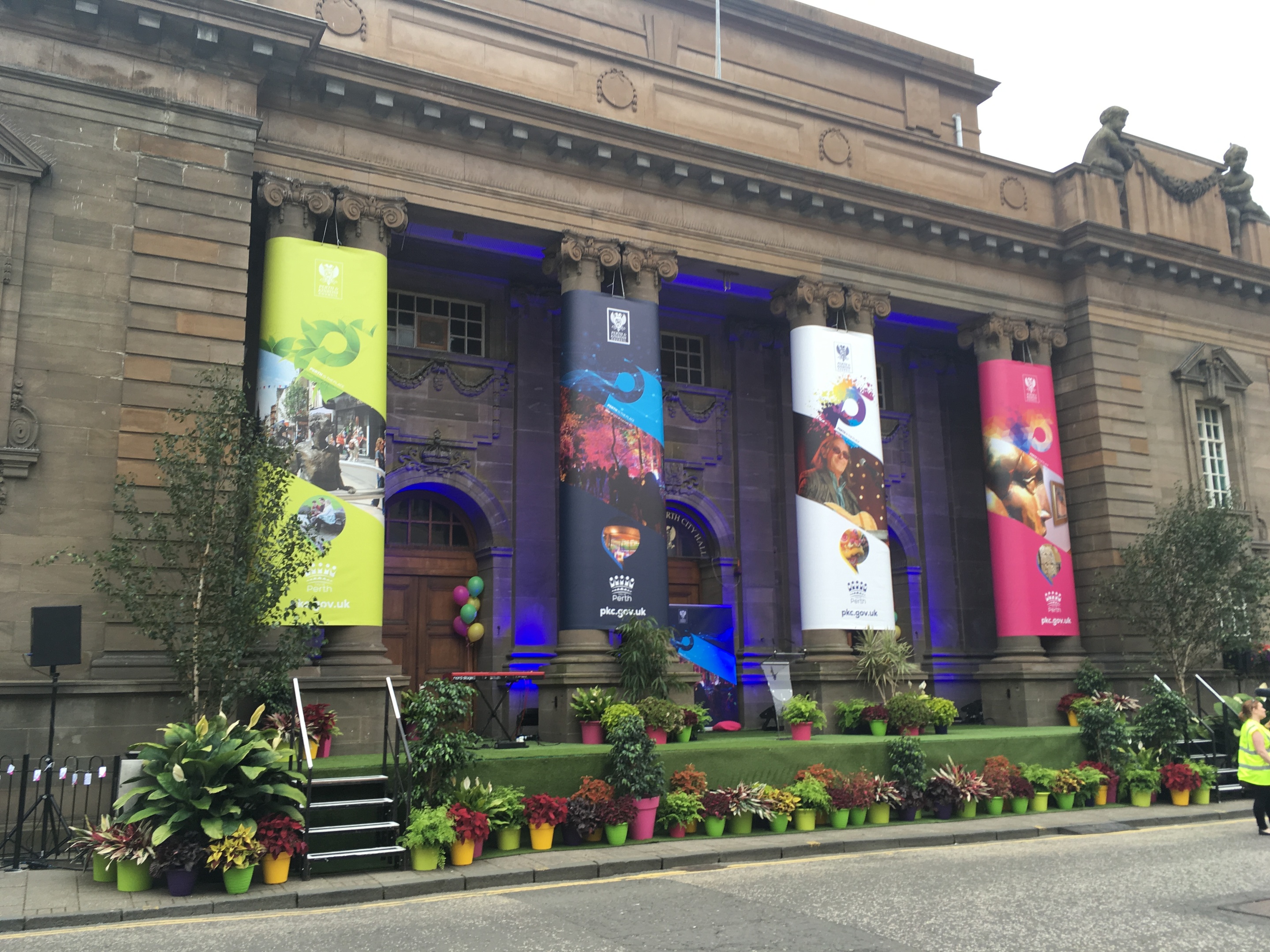 Perth City Hall, decorated for city of culture campaign.