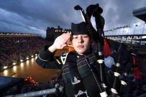 Lance Bombardier Megan Beveridge as the lone piper at the Royal Edinburgh Military Tattoo