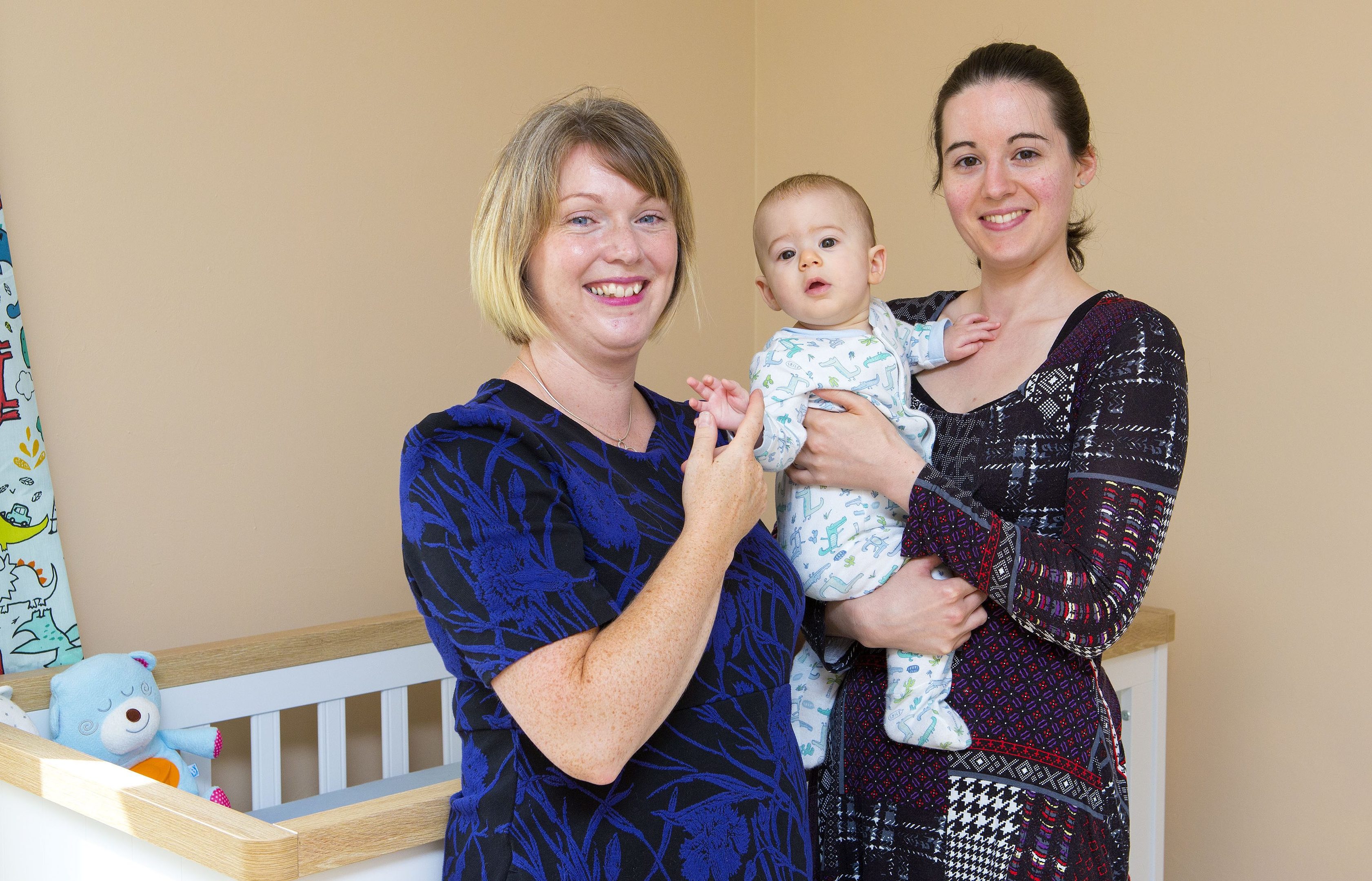 Nadia Edwards (left) baby sleep consultant pictured with clients Sarah and son Alexander from Falkirk.