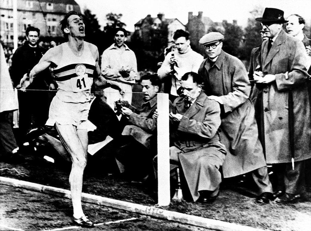 Sir Roger Bannister breaking the four minute mile. 