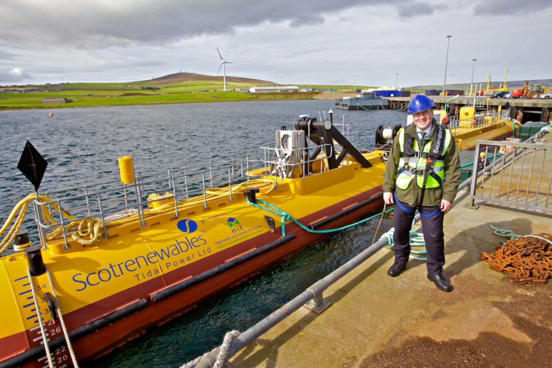 Paul Wheelhouse at the Orkney tidal power launch site.