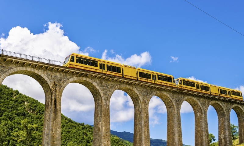 Travelling along a viaduct in the Pyrenees,