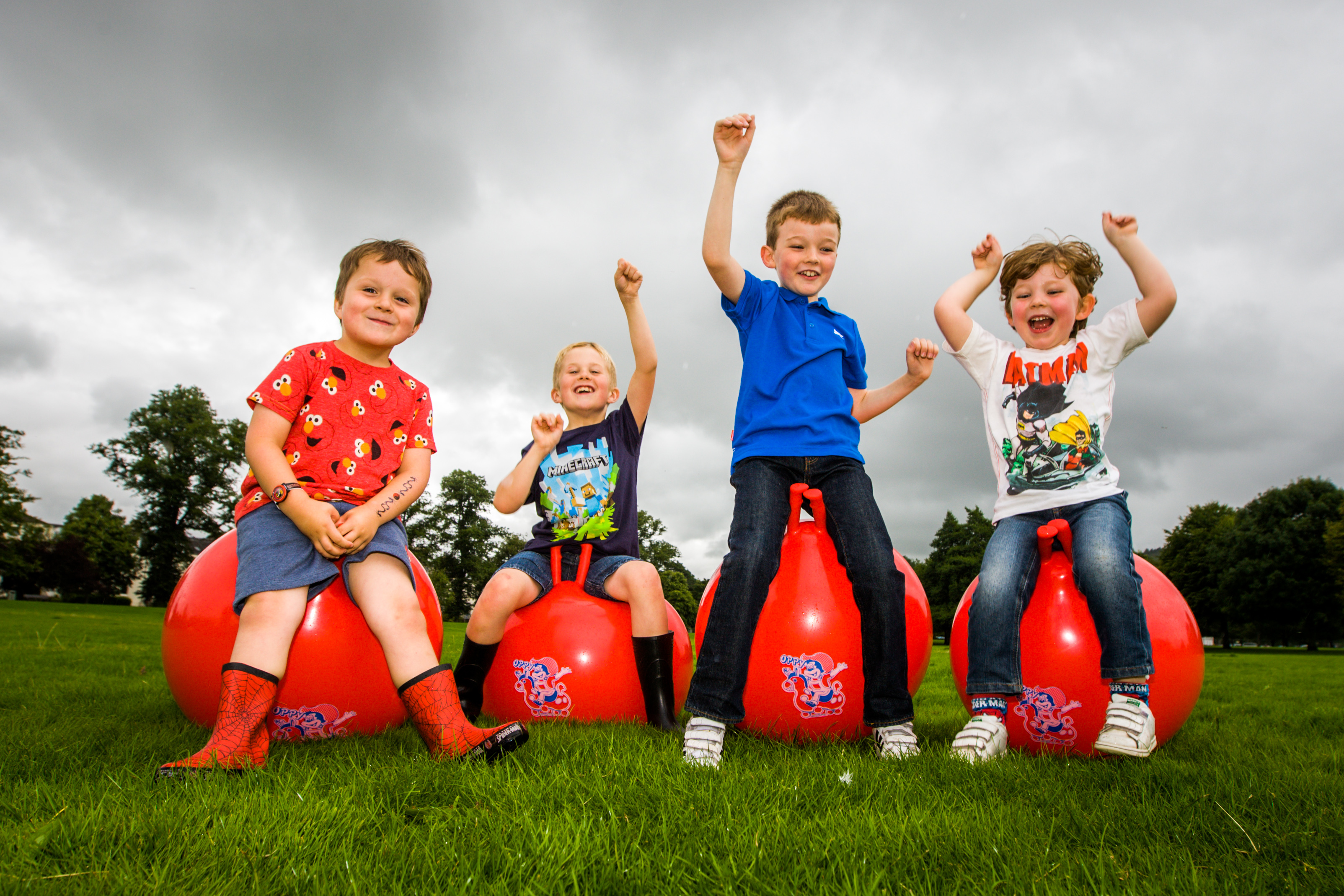 A hopping mad bunch - (left to right), Jamie McBride (aged 4), his brother Jack McBride (aged 8) alongside Sean Jamieson Braid (aged 8) and his brother Owen Jamieson Braid (aged 4).