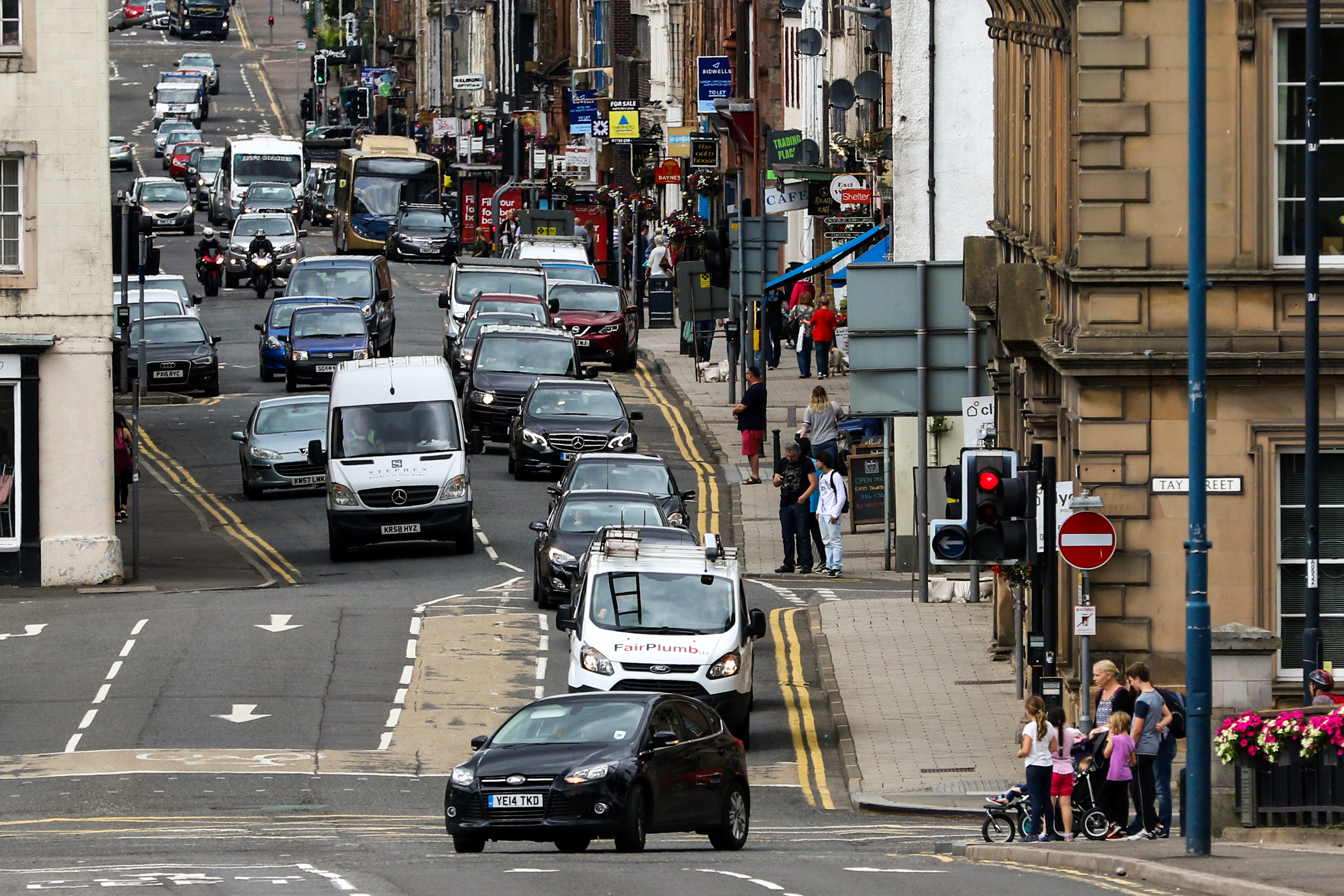 Traffic issues on one -way South Street in Perth. Picture shows the junction with South Street, Tay Street and Queens Bridge in Perth (looking towards South Street). Queen's Bridge, Perth.