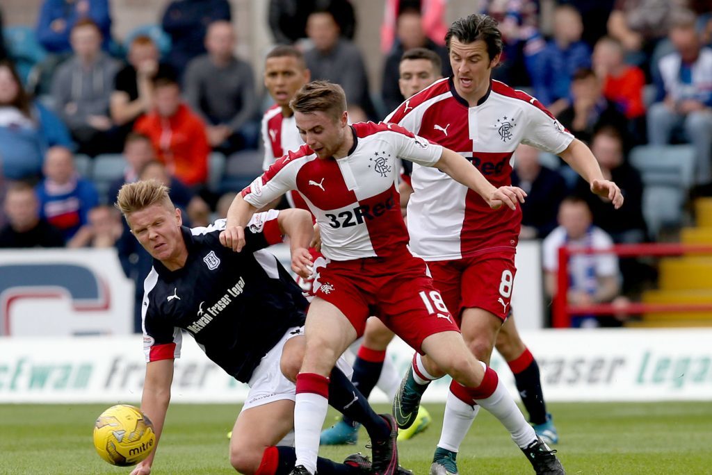 Action from the recent game. at dens between Dundee and Rangers.