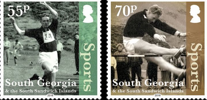 The stamps show Johns photos of sporting events.