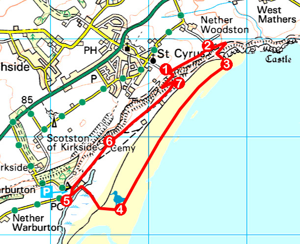 Take a Hike 126 - August 20, 2016 - Sands of St Cyrus, Aberdeenshire OS map extract