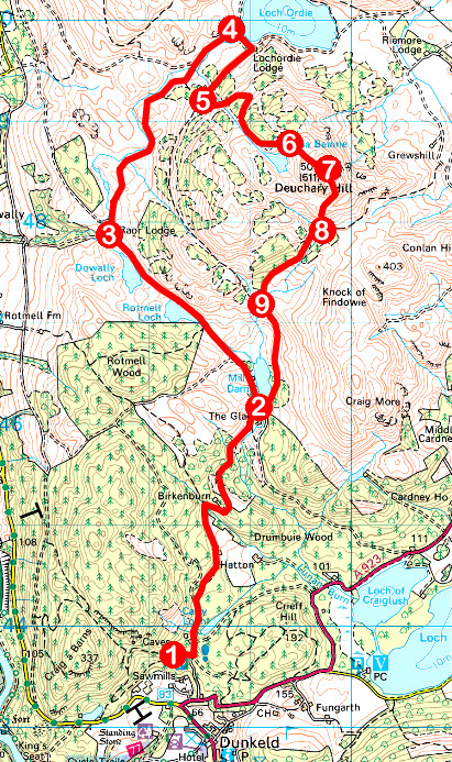 Take a Hike 128 - September 3, 2016 - Deuchary Hill, Dunkeld, Perth & Kinross OS map extract