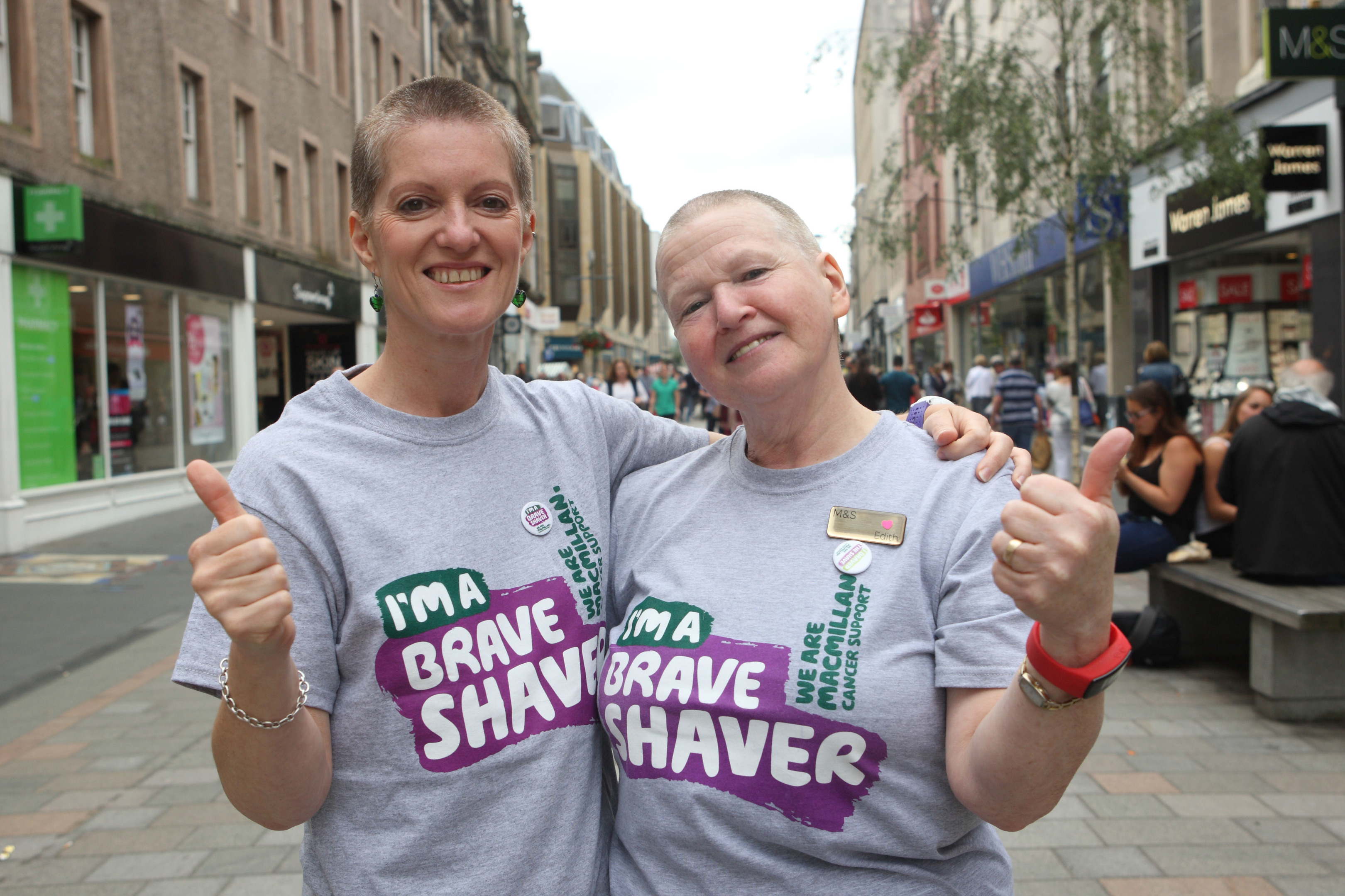 Lorraine scott (L) and Edith Hannah braved the shave for macmillan, Pic Phil Hannah