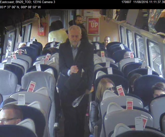 An image released by Virgin Trains that the firm says proves Mr Corbyn chose to walk past empty seats.