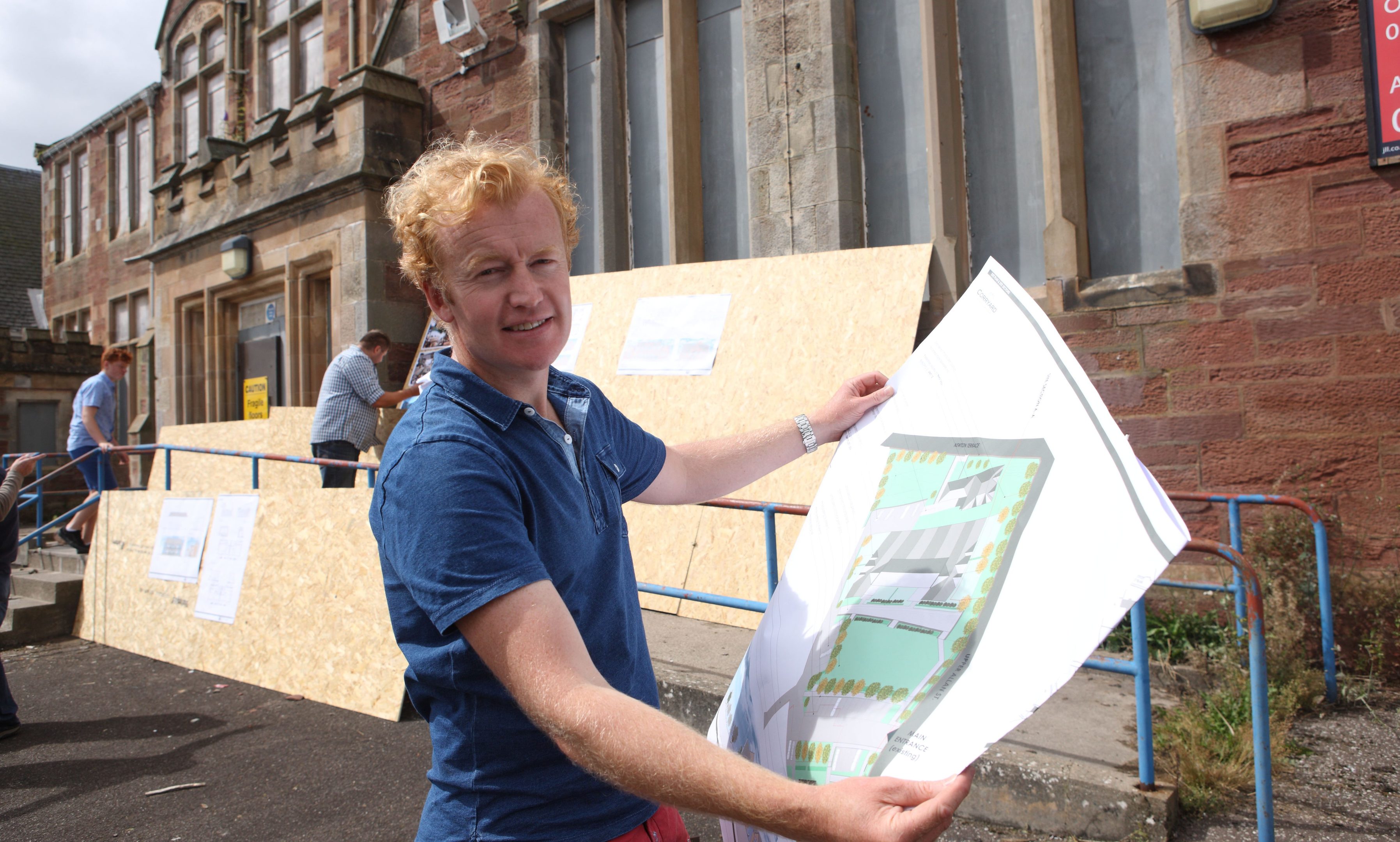 MD of Corryard John Burke, with plans, at Hill Primary School in Blairgowrie.