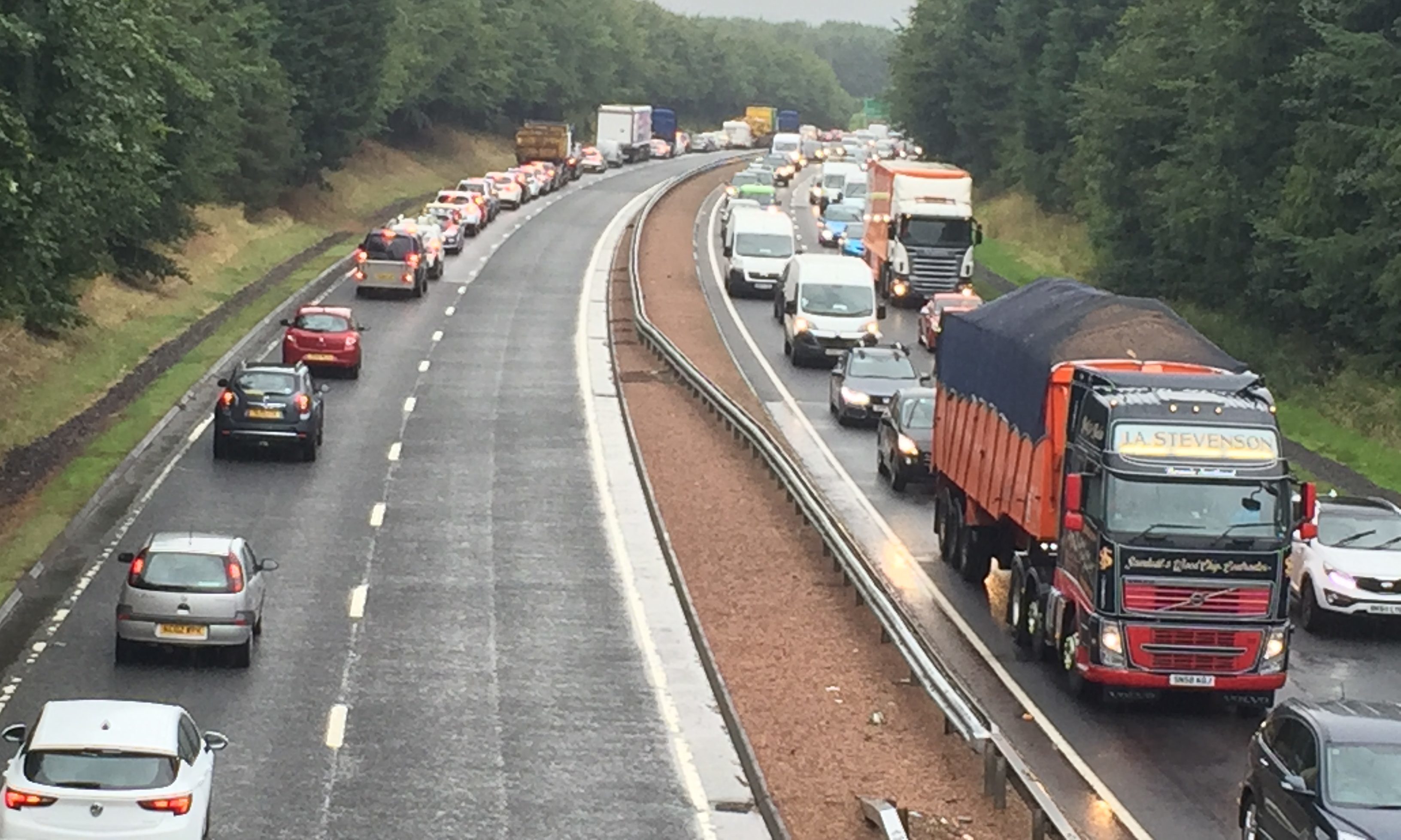 Traffic backed up on the A9 near the Noah's Ark play centre.