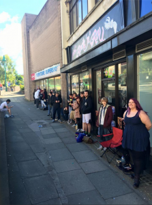 Eager Pokemon fans queuing for tattoos on Saturday morning