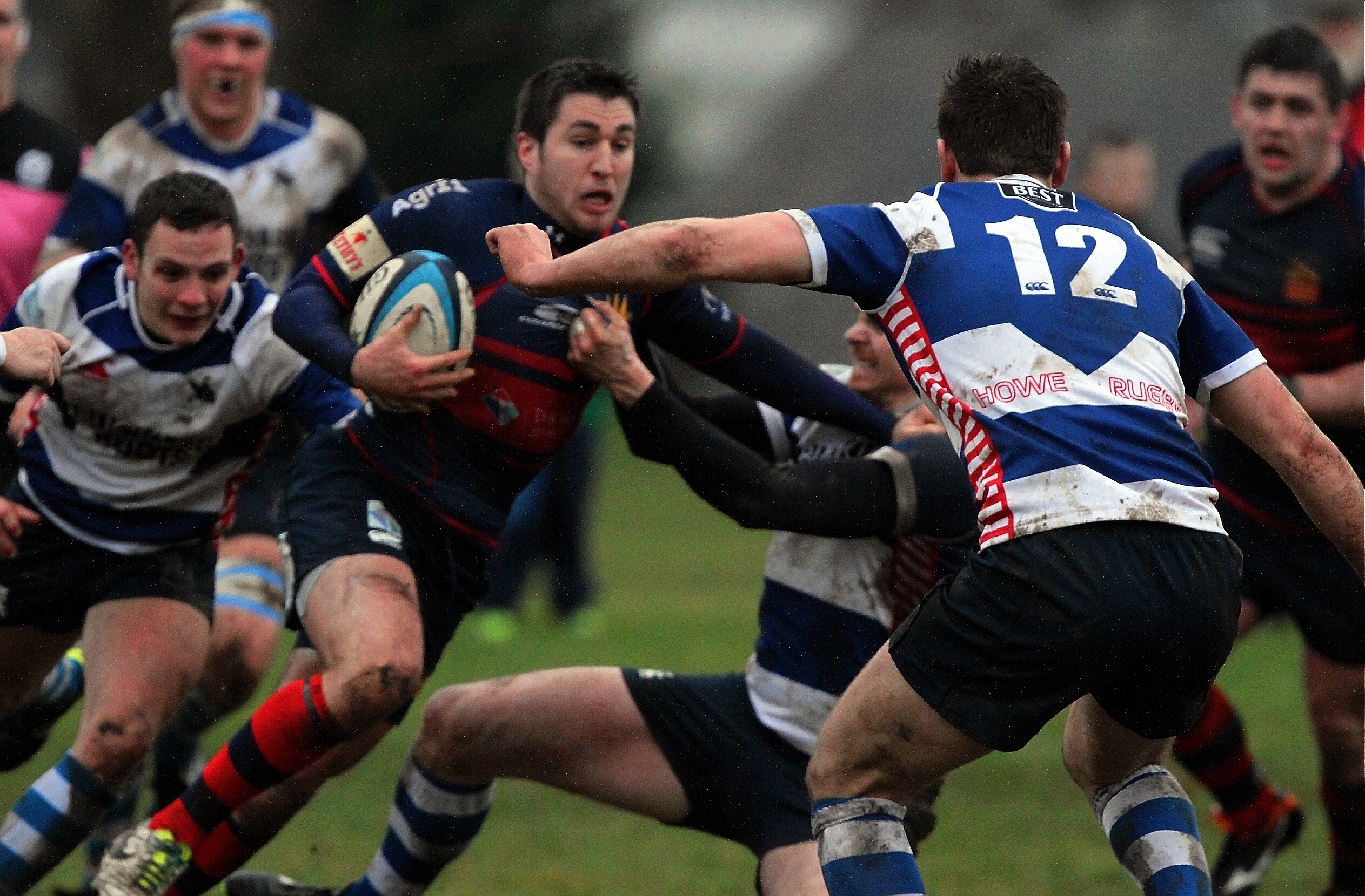 John Stevenson. Courier. 04/01/14. Dundee. Mayfield. Rugby, Dundee High School v Howe of Fife. Note, High School in dark blue. Pics show match action.