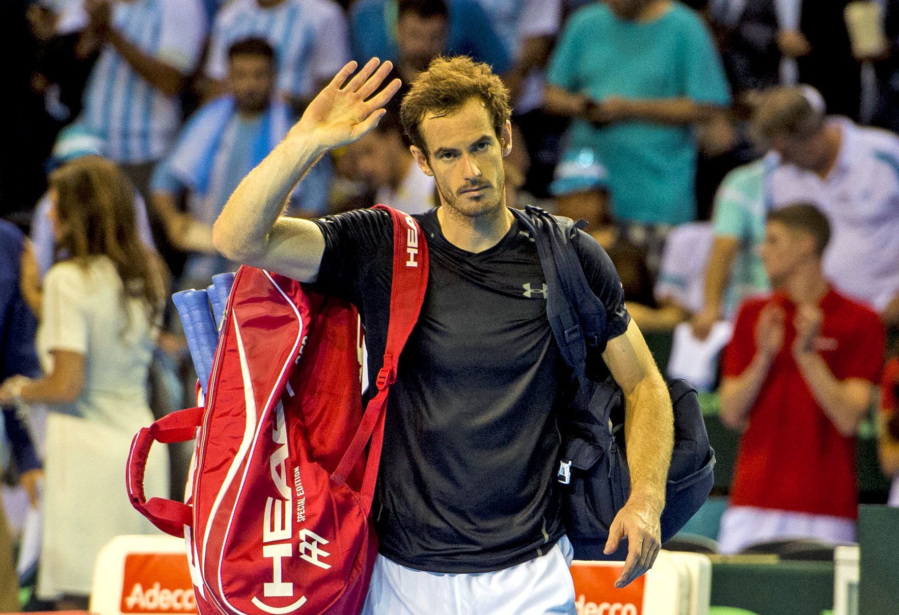 Andy Murray salutes the crowd after his win, but it wasn't enough for Great Britain in the end.