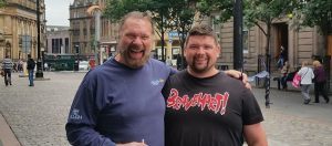 Mr Low, right, with US wrestling legend Hacksaw Jim Duggan in Dundee