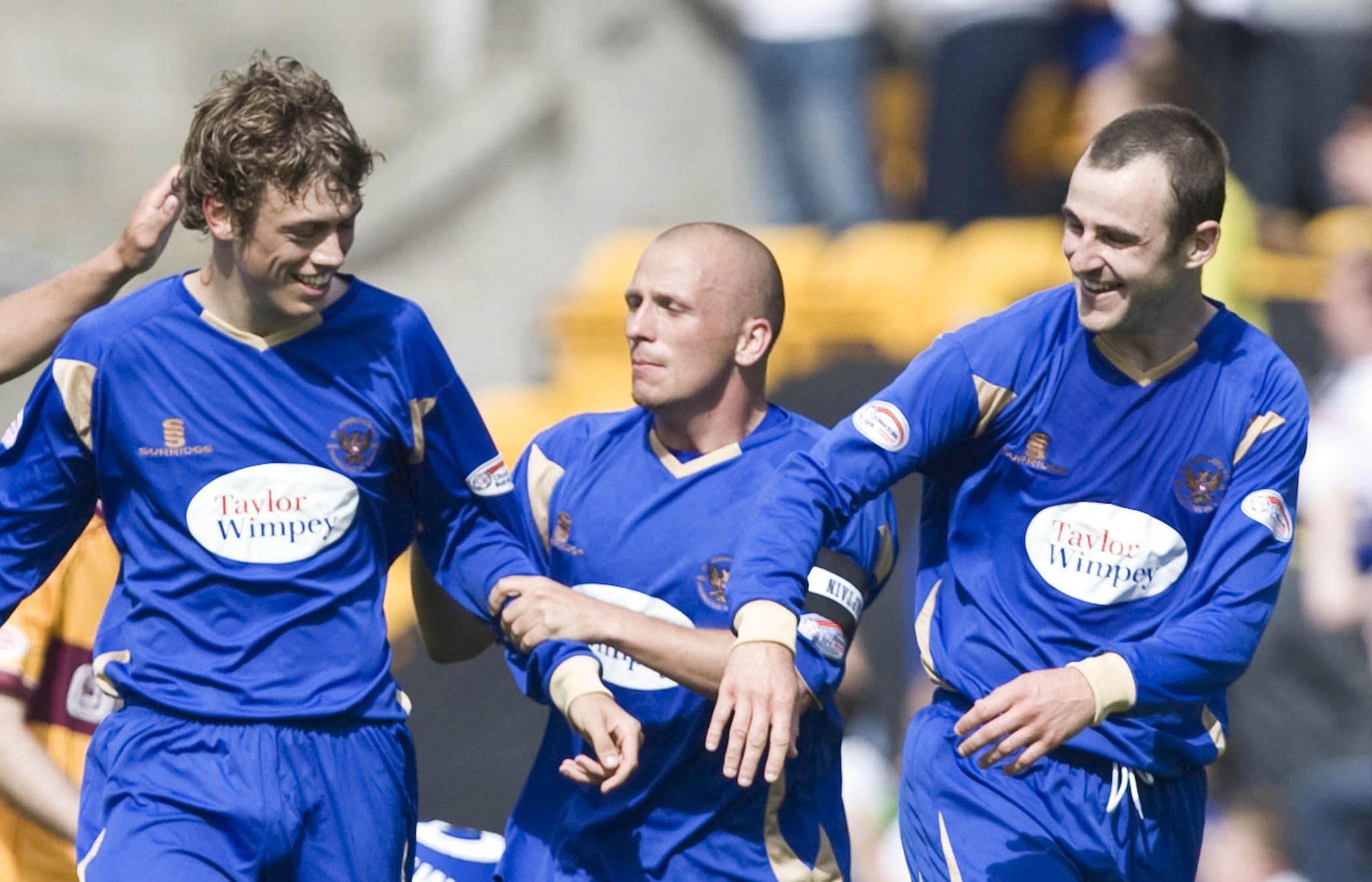 Murray Davidson celebrates a goal in his first season with Saints.