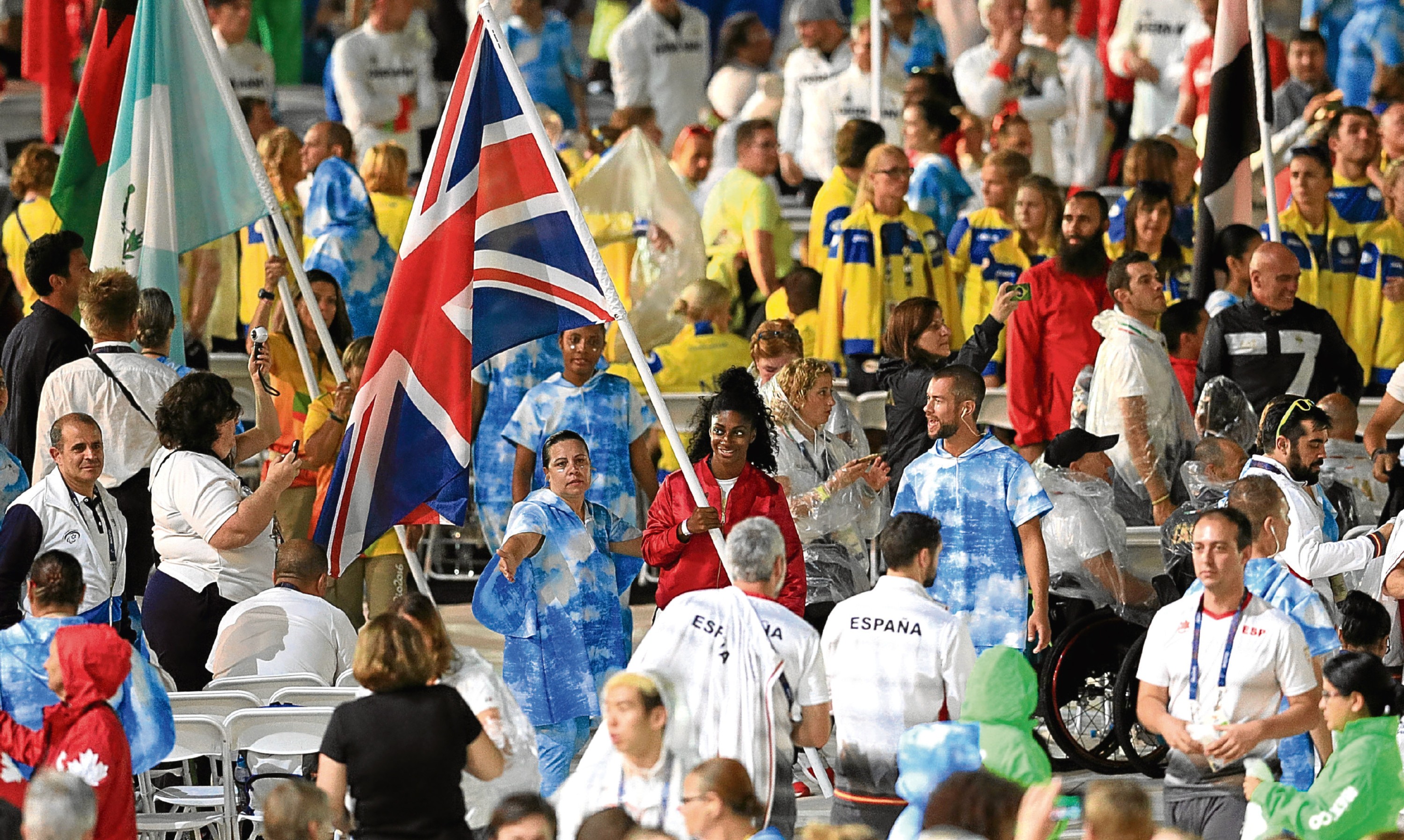 Great Britain's Kadeena Cox carrying the Union Jack flag during Paralympics closing ceremony.