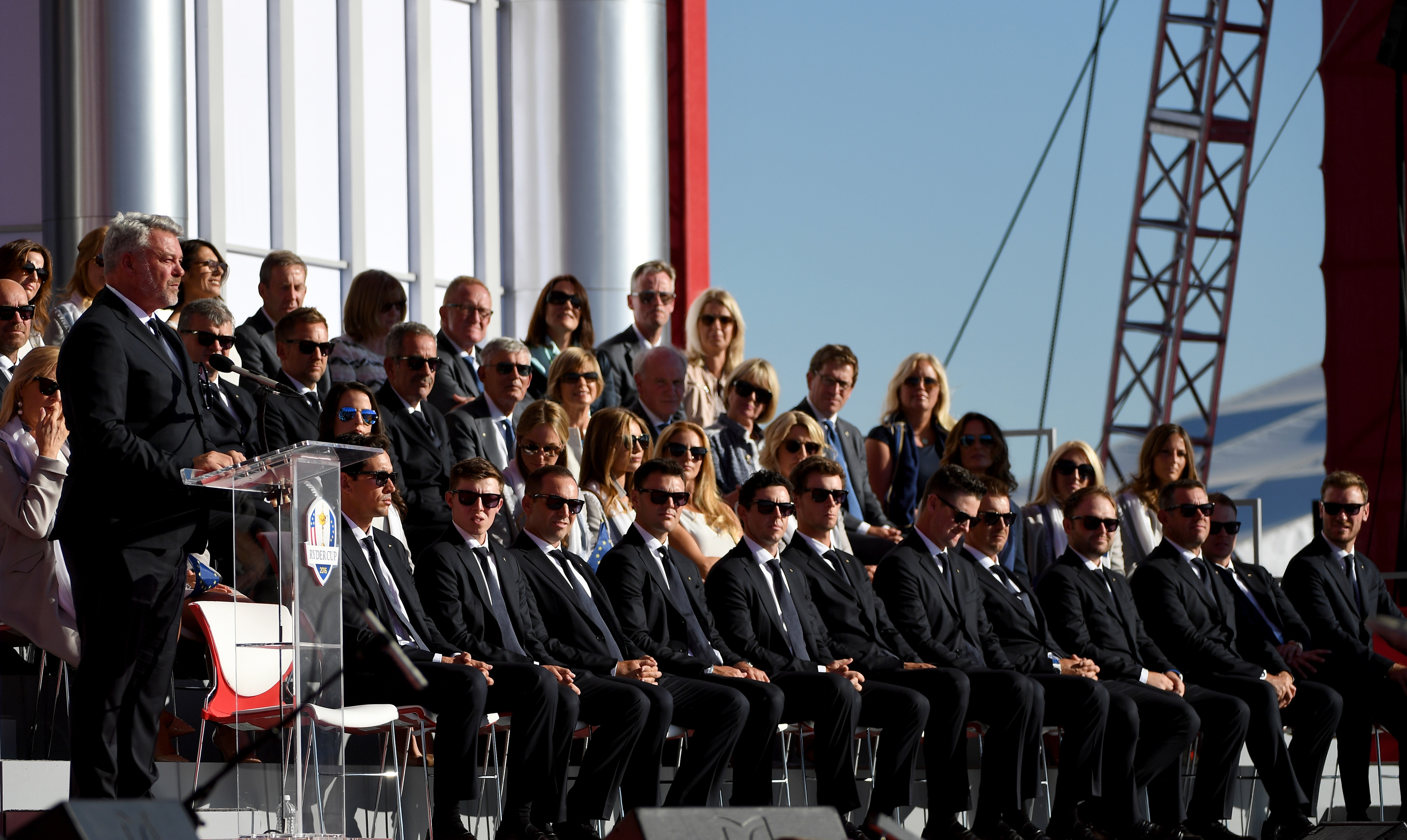 Team Europe line up at the Opening Ceremony for the 41st Ryder Cup.