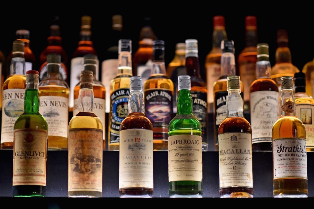  Bottles of whisky on display in the Diageo Claive Vidiz Collection, the world's largest collection of Scottish Whisky on display at The Scotch Whisky Experience on September 3, 2015 in Edinburgh,
