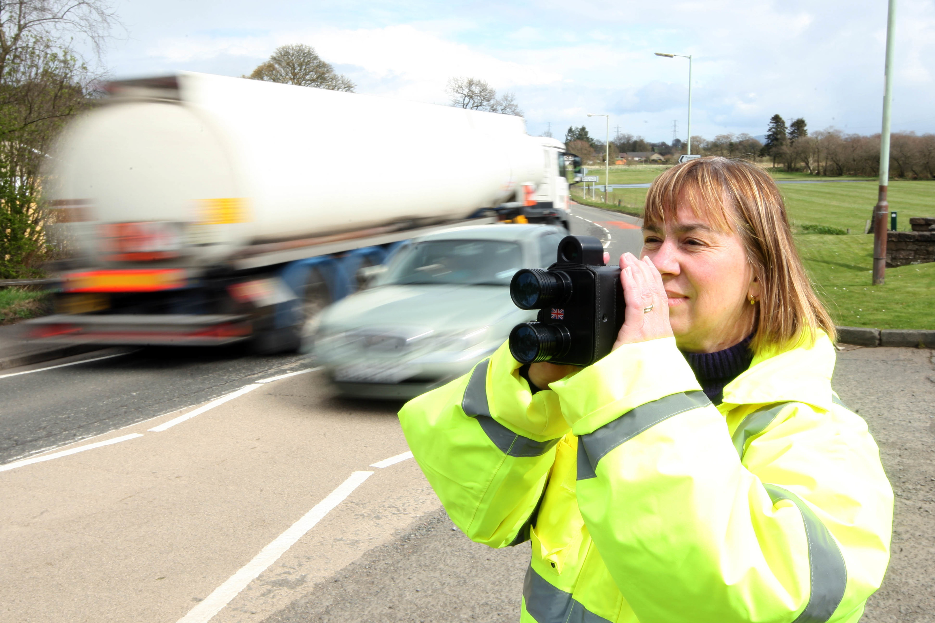 Community Speed Watch Volunteer Trudy Duffy-Wigman keeping an eye on motorists on the A977 at Crook of Devon. The scheme was abandoned by Police Scotland despite its success but could now be resurrected to protect communities across Kinross-shire.