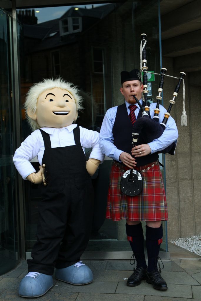 Oor Wullie with the piper outside the Rep in Dundee