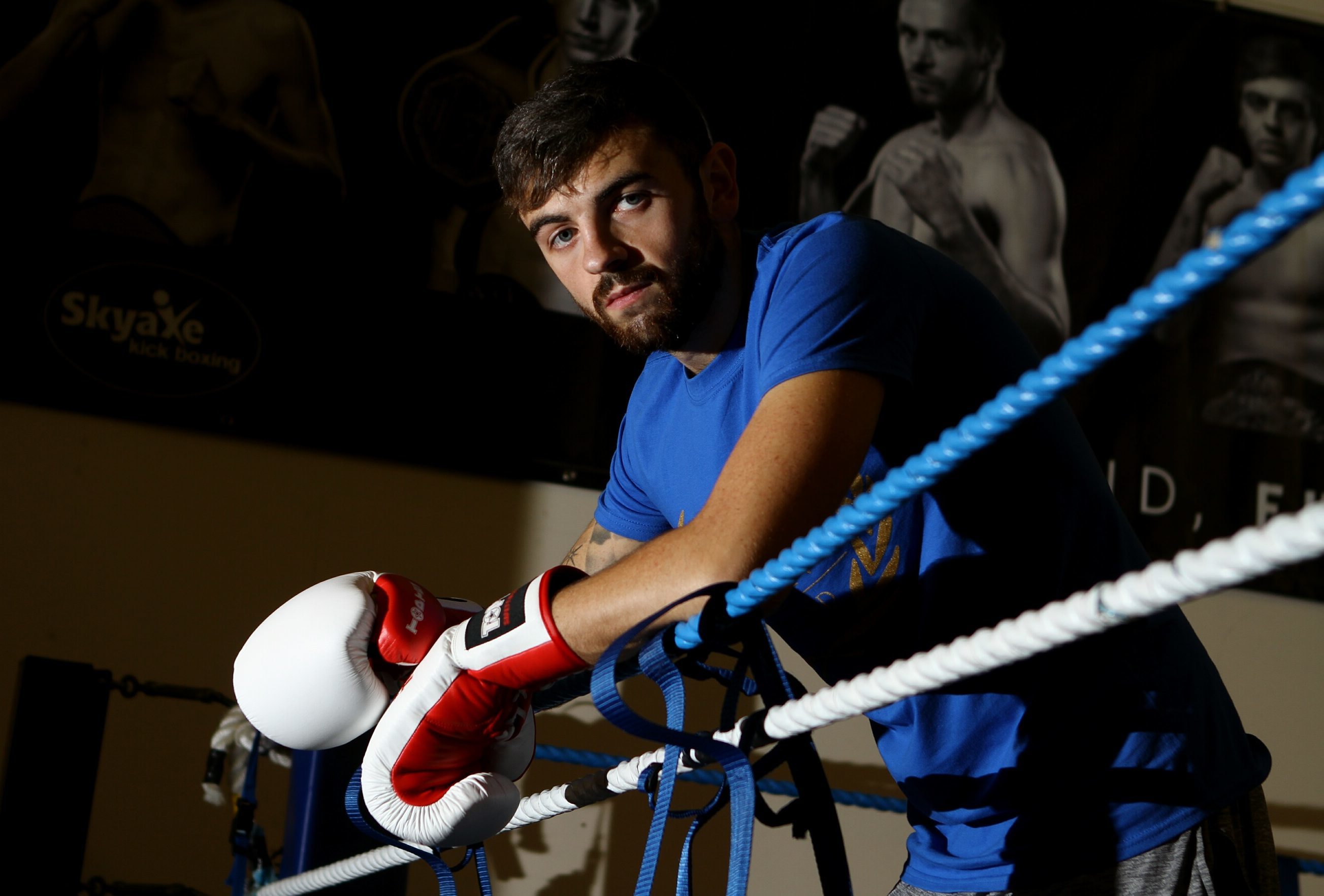 Dundee boxer Paul Kean leans on the ropes at Skyaxe Gym.