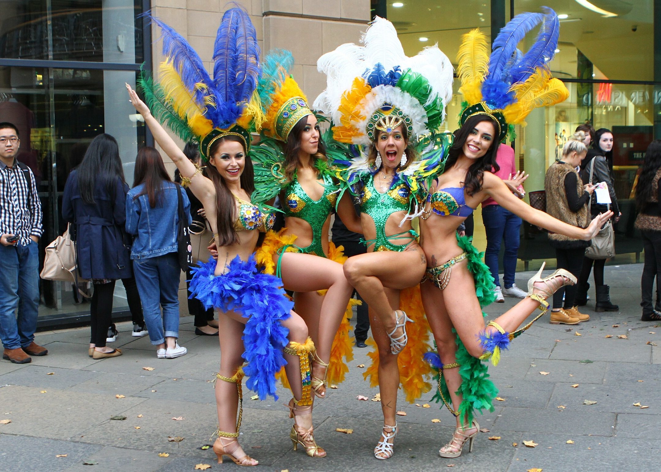 Members of Brazamba Samba outside  at the Student Shopping Night, at the Overgate Centre in Dundee.