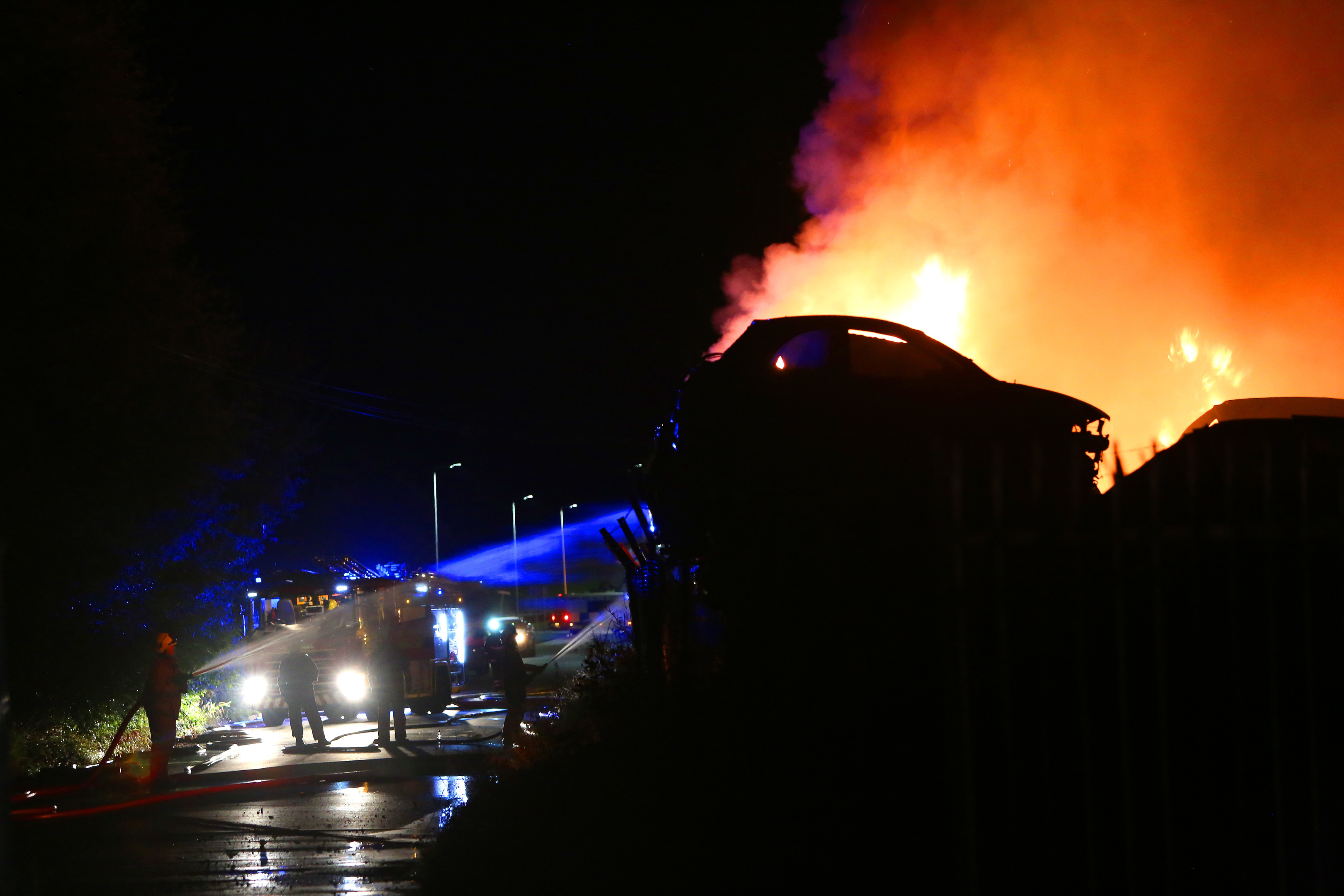 Firefighters tackle the scrapyard blaze